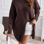 Solid color half turtleneck pullover sweater fashionable mid-length slit dress