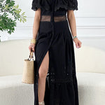 Nirvana off-shoulder ruffled cutout dress