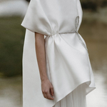 High-low Loose Tied Waist Round-neck Blouses