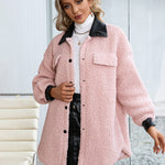 Lapel Collar Plush PU Single-breasted Trench Coat