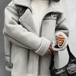 Faux Lamb Wool Fur Motorcycle Bike Coat