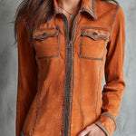 Vintage Burnt Orange Utility Zip Denim Jacket