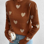 Nadorine Casual Slim Peach Heart Pattern Long Sleeve Sweater