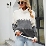 Nadorine Color Block Rib-Knit Turtleneck Dropped Shoulder Sweater