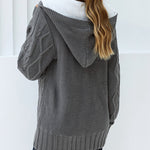 Nadorine Women's Casual Loose Fitting Fluffy Button Down Knitwear Coatigan Chunky Cable Hooded Cardigan