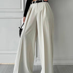 High Waisted Loose Pleated Solid Color Split-Joint Suit Pants Trousers