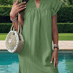 A-Line Loose Ruffled Solid Color Stand Collar Mini Dresses