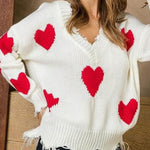 Valentine's Day Loose Love Stitching V-neck Sweater