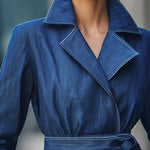 Long Sleeves Loose Solid Color Tied Waist Notched Collar Outerwear