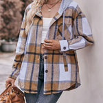 Nadorine Casual Mid-length Plaid Shirt Hooded Jacket