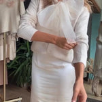 Orozco Knit Organza Bow Button-down Long Sleeve Loose Cardigan