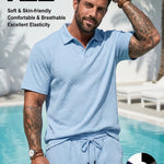 KZZ Men's Solid Polo Shirt & Drawstring Waist Shorts Set