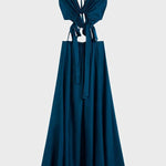 Midnight Charm Satin Ruched Cutout Tie-up Maxi Dress