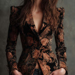 Black and Bronze Velvet Floral Print Blazer