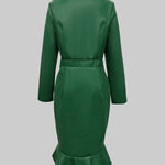 Bodycon Long Sleeves Buttoned Elasticity Ruffle Trim Solid Color Split-Joint Lapel Midi Dresses