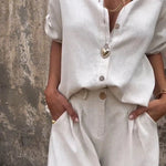 Orange Summer Cotton and Linen Short-sleeved Suit