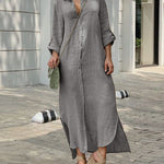 Nadorine Women's Casual Long Sleeve Button Front Maxi Shirt Dresses