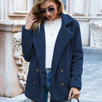 Plush Teddy Bear Fleece Jacket Lapel Button Down Coat