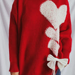 Racing Red Love Jacquard Bow Knitted Sweater