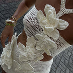 Mermaid Song Crochet Knit Three Dimensional Halterneck Cutout Stretch Mini Dress
