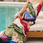Seaside Holiday Satin Unique Print Knotted Scarf Top and Elastic Waist Loose Maxi Skirt Set