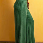 Smocked Elastic Waist Wide Leg Cotton Linen Pants