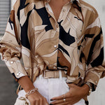 Long Sleeves Loose Buttoned Printed Lapel Blouses&Shirts Tops