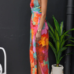 V Neck Sleeveless Tie Back Slit Floral Print Maxi Dress