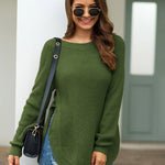 Nadorine Crew Neck Long Sleeve Slit Pullover Knit Sweater