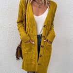 Long Sleeve Loose Long Knit Sweater Casual Single Breasted Knitwear Outerwear