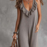 Retro Ruffled Collar  And Hem Knitted Jumpsuit