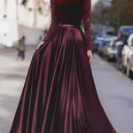 Velvet Sequin Sleeve Gown With Satin Skirt