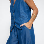 Nadorine Chic Denim Two Pieces Set Sleeveless Vest And Wide Leg Pants