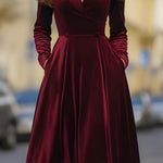 Burgundy Velvet Blazer Midi Dress