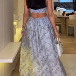 Coralie Floral Print Wavy Trim Cutout Back Smocked Maxi Dress