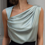 Elegant Sleeveless Satin Draped Neck Blouse