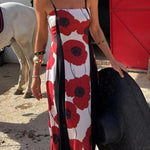 Floral Print Suspenders Paneled Back Pleated Maxi Dress