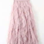 Original Irregular Mesh 4 Colors Falbala Pleated Elasticity Skirt