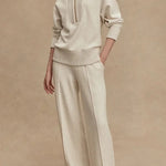 Meet The Autumn Ribbed Zipper Neck Sweatshirt and Elastic Waist Pocketed Loose Pants Set