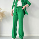 Simple Casual Two-Piece Set Lapel-Neck Shirt+Wide-leg Pants