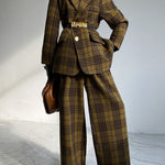 High Waisted Loose Plaid Split-Joint Pants Trousers