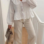 Solid Color Lace-Up Long Sleeve Cardigan Shirt