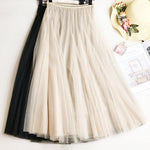 Solid Color Loose Elastic-Waist Mesh Skirt