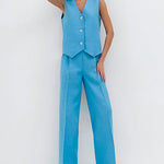 Nadorine Cotton Linen Vest Suit Women's Summer Sleeveless Tops Trousers Pants Two-piece Set