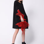 Red Goldfish Embroidered Loose Round Neck T-Shirt Dress