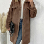 Fuzzy Faux Shearling Lapel Button Down Fleece Outwear Flannel Jacket