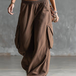 Stylish Sporty White Tank Top And Brown Sweatpants Set