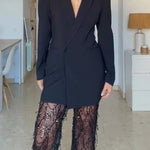 Yulissa Single Button Long Sleeve Fitted Waist Open Back Pocketed Lapel Blazer