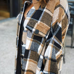 Flannel Wool Blend Plaid Lapel Button Down Shirt Long Sleeve Shacket Jacket with Pockets