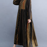 Vacation Loose Long Sleeves Contrast Color Printed Round-Neck Midi Dresses